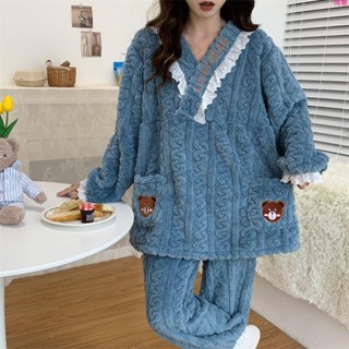 新款❤睡衣超大碼加厚法蘭絨女款秋冬季珊瑚絨可愛卡通家居服可外穿套裝 大尺碼睡衣 珊瑚絨睡衣 絨睡袍 居家服 睡衣組 保暖