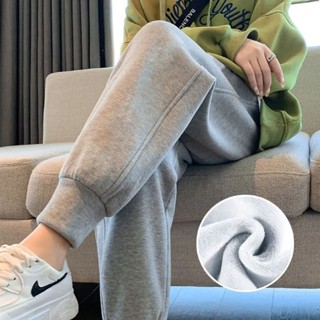 加厚休閒褲 刷毛 保暖長褲 韓版 冬季女褲 防寒 灰色運動褲女加絨秋冬胖高個子衛褲寬鬆束腳大碼加厚保暖休閒褲 NGQ3