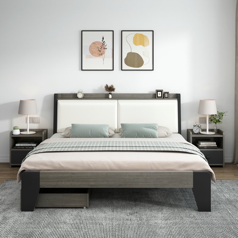 床架 床 單人床 雙人床 北歐風現代簡約雙人床傢用主臥木床經濟型單人間床架實木床雙人床