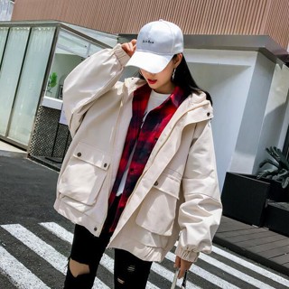 GALA衣櫥 2023春季新款短款工裝連帽外套女春秋韓版學生潮bf原宿風寬鬆夾剋