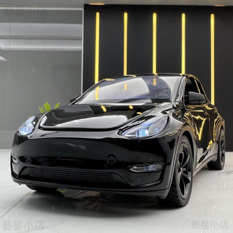 🚗特斯拉模型車🚗 1：24 Tesla Model Y 新能源 合金玩具車 聲光 回力車玩具 汽車模型 擺件 模擬玩具車