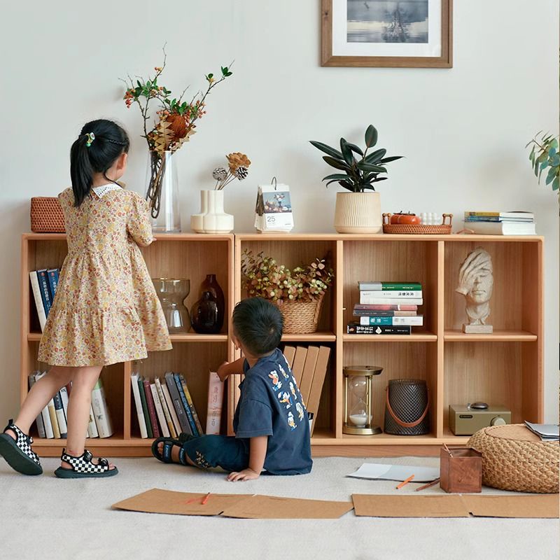 全實木書架置物架落地兒童收納傢用組閤格子櫃客廳整墻矮方格書櫃