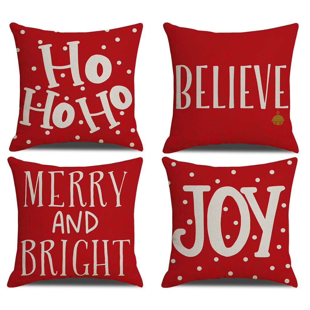 紅色聖誕祝福靠墊亞麻抱枕套 加大尺寸70×70 60×60 50×50 45×45 聖誕裝飾沙發床上用品抱枕套