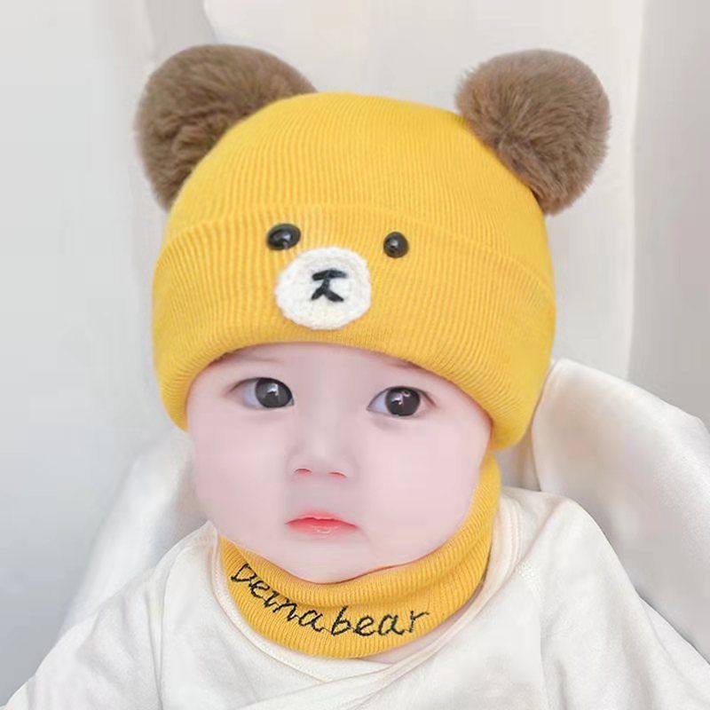 嬰兒帽子秋冬季針織帽男女寶寶可愛毛線帽兒童保暖套裝帽子加圍巾 鑫鑫