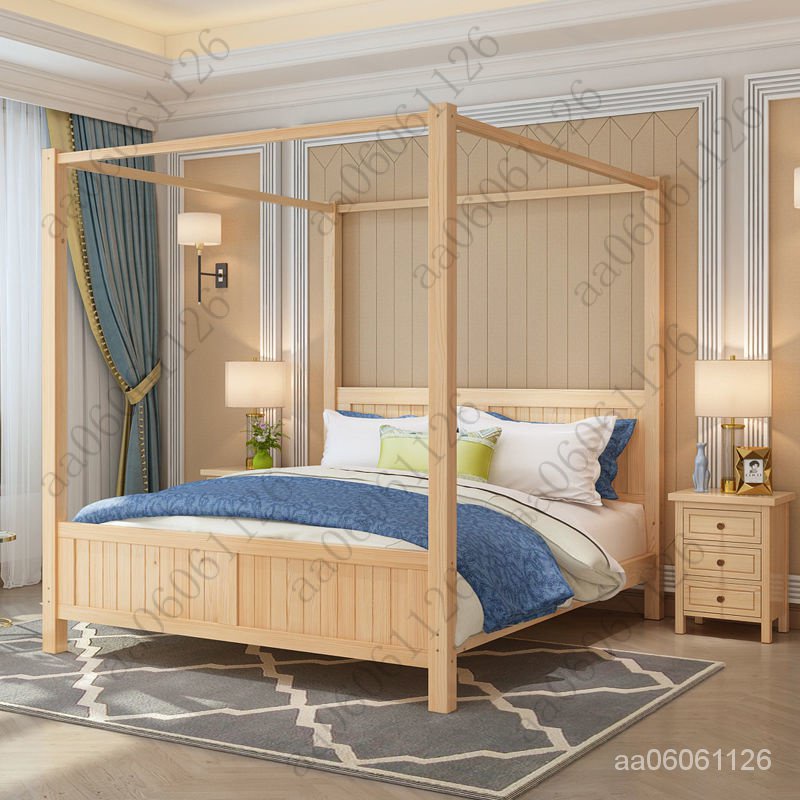 【新品床頭闆】美式床全實木雙人床新中式四柱床1.8米/1.5米架子床婚床架子床臥室