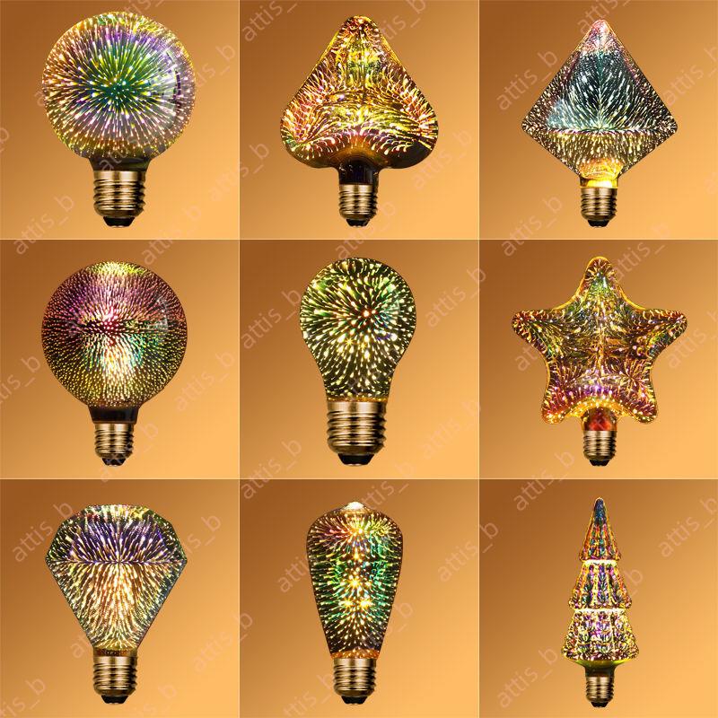 3D燈泡愛迪生LED立體彩色花火裝飾個性創意藝術七彩E27螺口#遙遙領先30