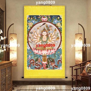 【已開光】準提菩薩卷軸絲綢掛畫2023新款七俱胝佛母唐卡家用畫像成品裝飾畫+可招財轉運+逢凶化吉+保平安