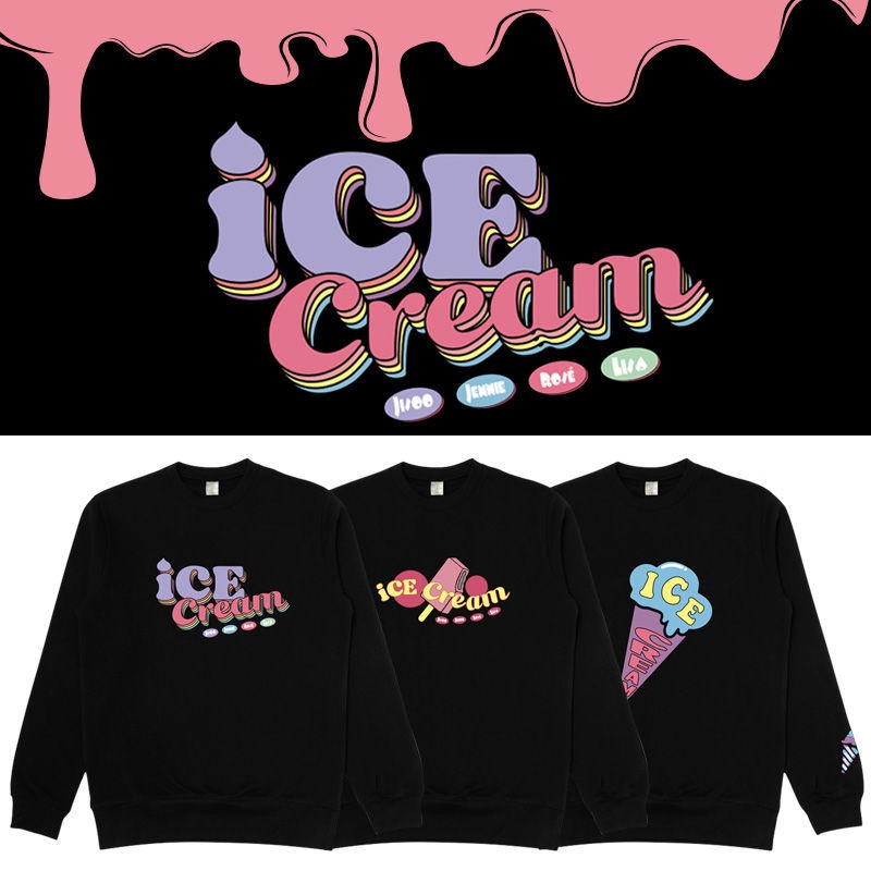 BLACKPINK專輯Ice Cream周邊同款衣服寬松圓領套頭印花衛衣打歌服