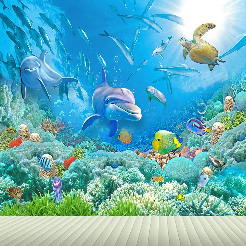 海底世界3d立體墻紙自粘墻貼畫游泳館主題房兒童樂園海洋壁畫貼紙