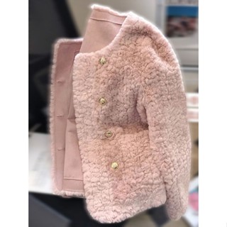 韓版羊毛外套❤️尾單清倉撿漏~粉色羊羔毛小香風毛毛外套圓領高階感洋氣加厚 羊絨外套 冬天 毛呢大衣 風衣外套 elv7