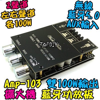 3旋鈕 雙100瓦 TPA3116D2【TopDIY】AMP-103 藍牙 擴大機 音響 音箱 解碼板 D類 VS