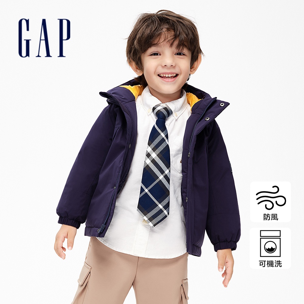 Gap 男幼童裝 Logo防風連帽羽絨外套-海軍藍(836582)