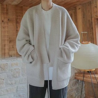 日系開衫針織道袍毛衣外套 男士復古慵懶風高階感寬鬆外套 新中式綁帶開衫針織衫 外套男（JC759）【壹號站】