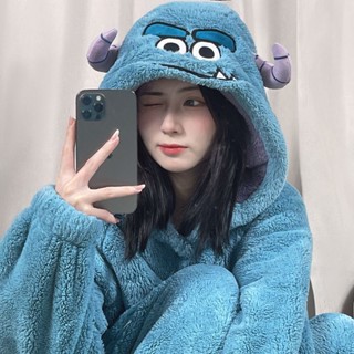 睡美人 現貨 大眼仔法蘭絨睡衣女 新款草莓熊秋冬季睡袍刷毛加厚長款浴袍