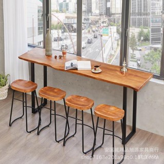 悠閒椅 餐桌椅 編藤椅 吧臺椅北歐實木吧臺桌咖啡店靠墻高腳長條桌子餐廳簡約休閒吧臺桌椅組閤