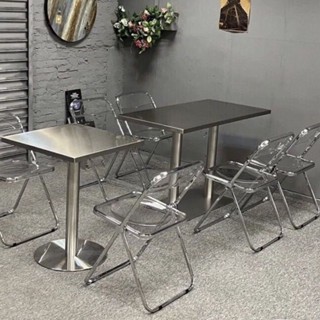 熱賣*精品加厚不銹鋼折疊桌子快餐小吃店工廠食堂咖啡廳工業風長方形餐桌椅