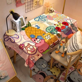 台灣發貨 網紅裝飾桌布卡通海綿寶寶桌布桌墊學生宿舍兒童書房家用茶幾桌布