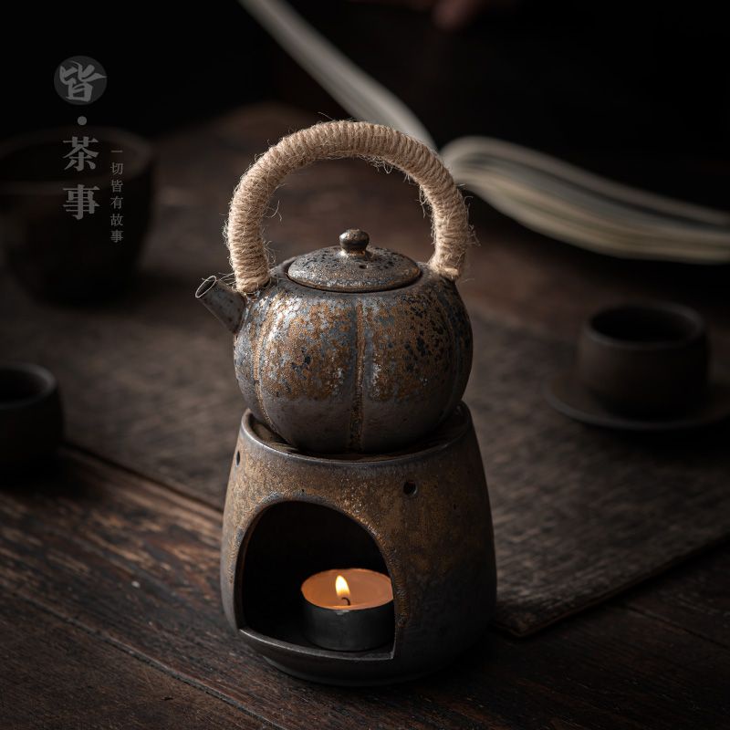 復古溫茶套裝粗陶日式家用功夫茶具恆溫爐陶瓷加熱底座蠟燭泡茶壺