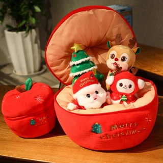 聖誕禮物 圣誕老人公仔麋鹿毛絨玩具雪人布娃娃圣誕節禮物女生蘋果抱枕娃娃 兒童玩具 禮物交換