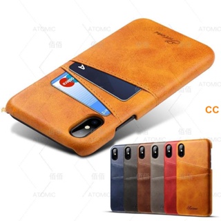 CC 牛皮紋帶卡夾手機殼 適用蘋果手機皮套 iPhone11 ProMax XS/XR手機保護套 PU小牛紋雙插卡後殼
