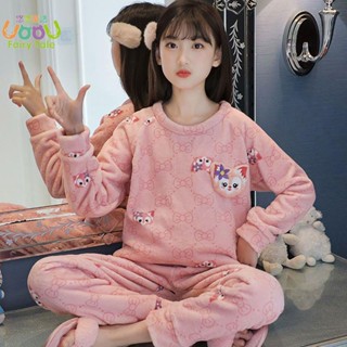 女童睡衣 兒童居家服 兒童睡衣 兒童珊瑚絨睡衣薄款家居服女童法蘭絨居家服大童冬季秋冬薄絨女孩
