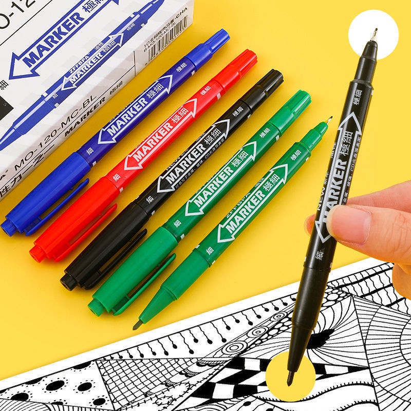 小楊臻選 多功能雙頭油性記號筆便攜大容量細頭線記號筆耐用速乾防水美術塗鴉筆
