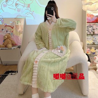 嘟嘟優品 浴衣 浴袍 春冬珊瑚絨睡袍女 冬季法蘭絨睡裙 加厚寬松胖mm加大碼可外穿長款家居服 睡衣 居家服 大碼女裝