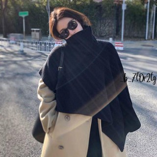 披肩圍巾 高領不規則套頭毛衣斗篷披肩女秋冬外塔黑色脖套毛線針織圍巾圍脖
