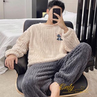 Only❤️睡衣男冬季珊瑚絨加厚加大碼中青年男士法蘭絨保暖毛絨家居服套裝