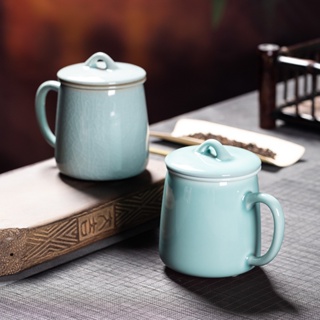 茶道 龍泉青瓷 陶瓷 茶杯 辦公杯 帶蓋 馬克杯 過濾 同心杯 家用 個人 泡茶杯 水杯 青瓷茶杯 過濾茶杯