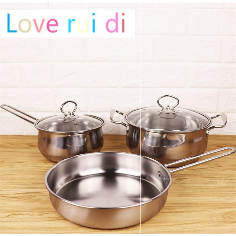 Stainless steel soup pot non-stick pan kitchen cooking 3 set