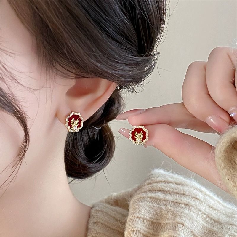 台灣出貨🌟2024龍年本命年耳釘新年款適合過年戴的耳環紅色新中式國風耳飾女