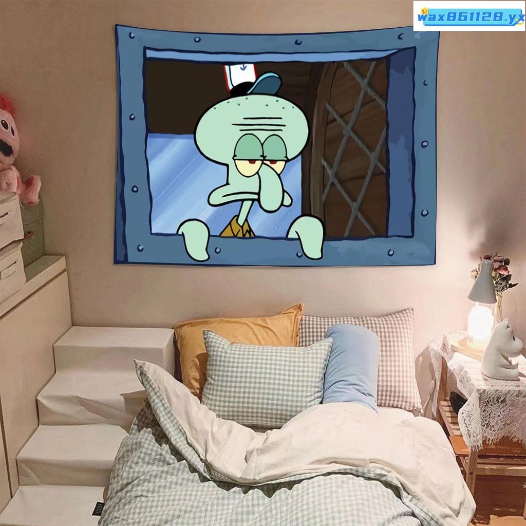 動畫章魚哥海綿寶寶卡通掛布臥室墻面裝飾創意背景布可愛搞怪掛毯