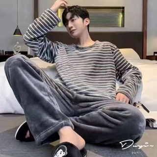 DUYI~夢詩睡衣男秋冬季加絨加厚法蘭絨珊瑚絨長袖男士青少年卡通家居服套裝