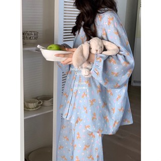 小甜心sweet👙韓系ins睡衣女春秋季小鹿溫柔親膚純可外穿長袖長褲家居服套裝薄