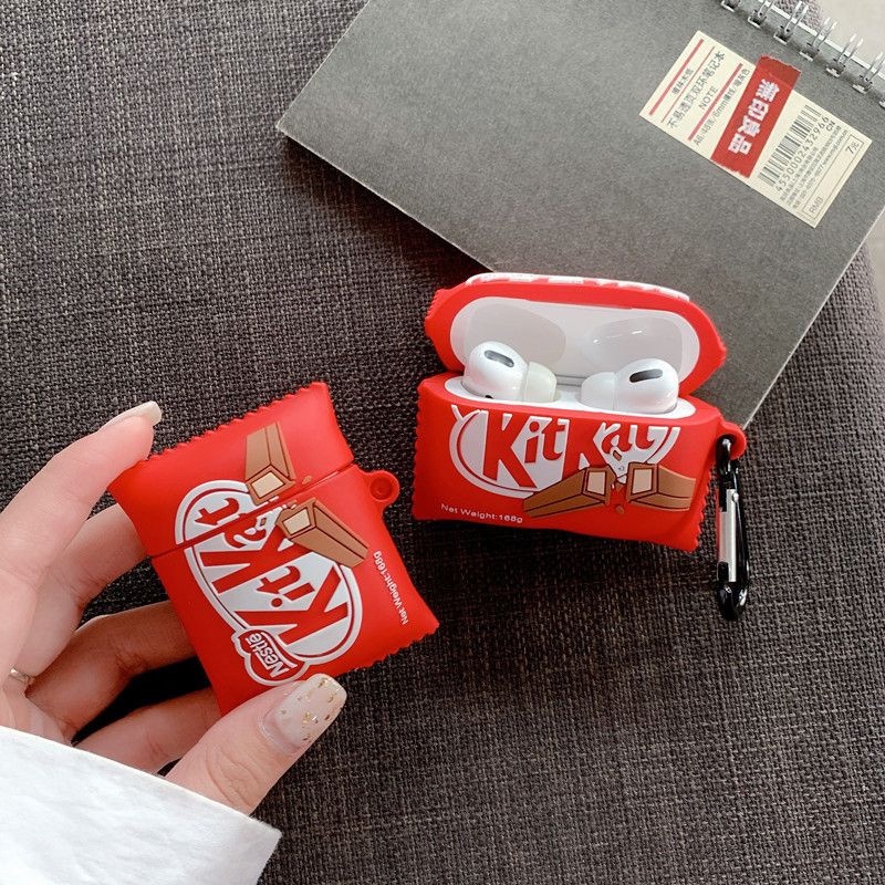 Kitkat巧克力 立體硅膠軟殼 掛鉤 適用於AirPods Pro耳機套 AirPods 1/2/3代 蘋果藍牙耳機套