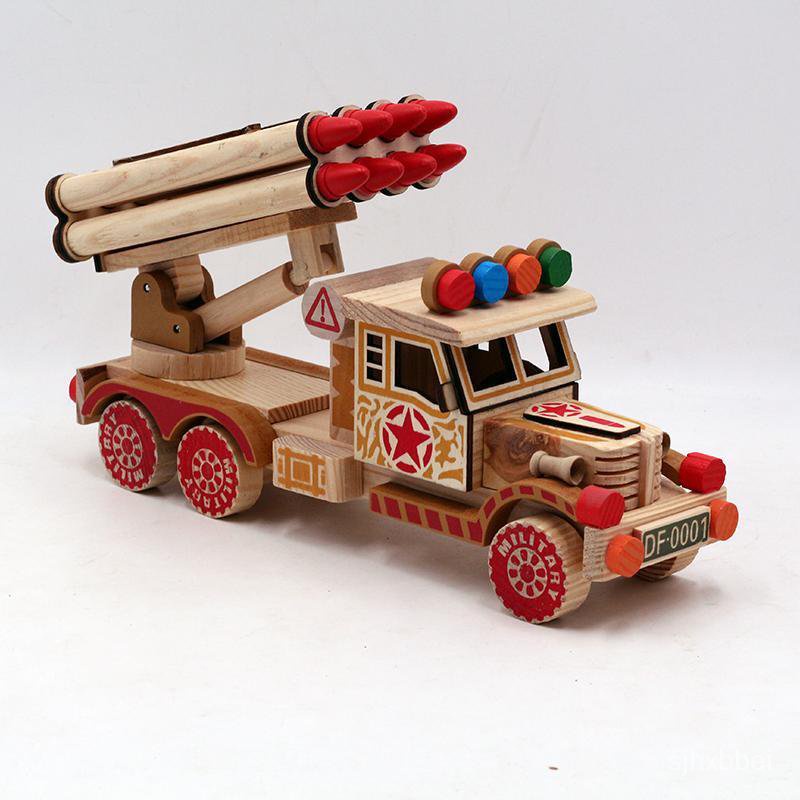 &lt;全台灣最低價!&gt;彩色火車頭火箭車模型擺件 木質軍車大炮兒童木頭玩具車傢居擺設