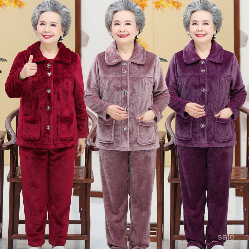 Sale小店老人奶奶睡衣女法蘭絨寬鬆秋冬季珊瑚絨冬天中老年人媽媽加絨套裝 ML7Z