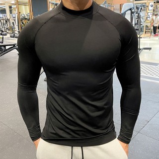 運動 速乾衣 吸濕 排汗 長袖 健身 高領 透氣 彈力 緊身 跑步 訓練 上衣 T恤 男 QEZT