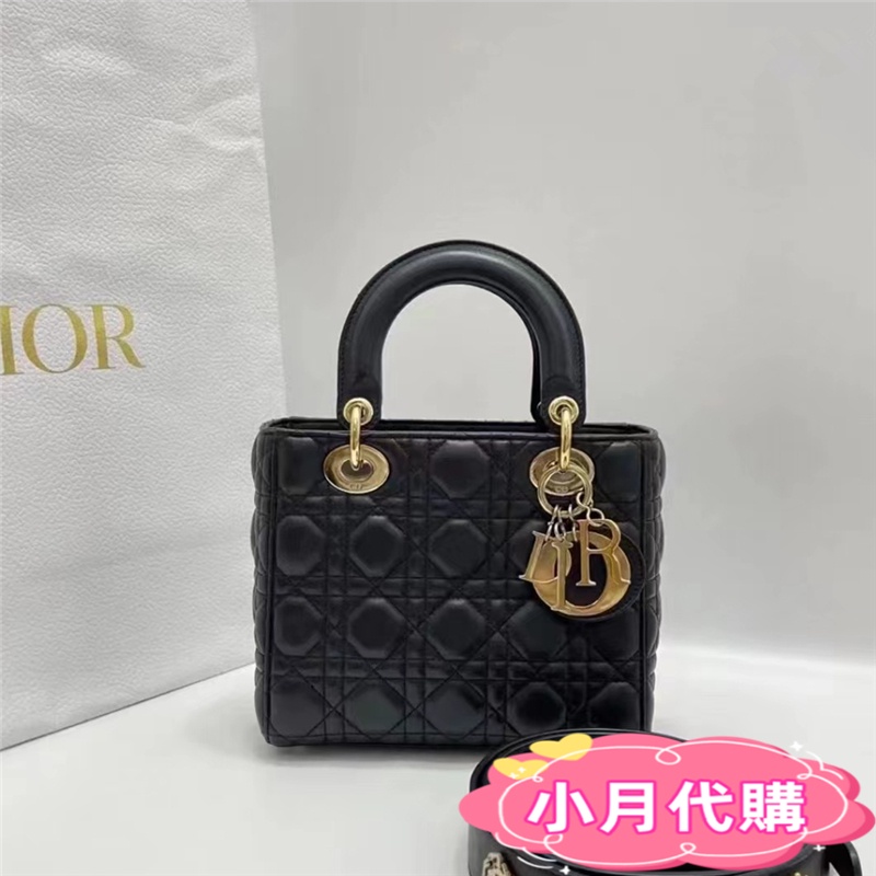 二手DIOR 迪奧 LADY Dior 系列 單肩包 啞光三格戴妃包 鏈條 斜挎包 磨砂黑色 女款 迷你