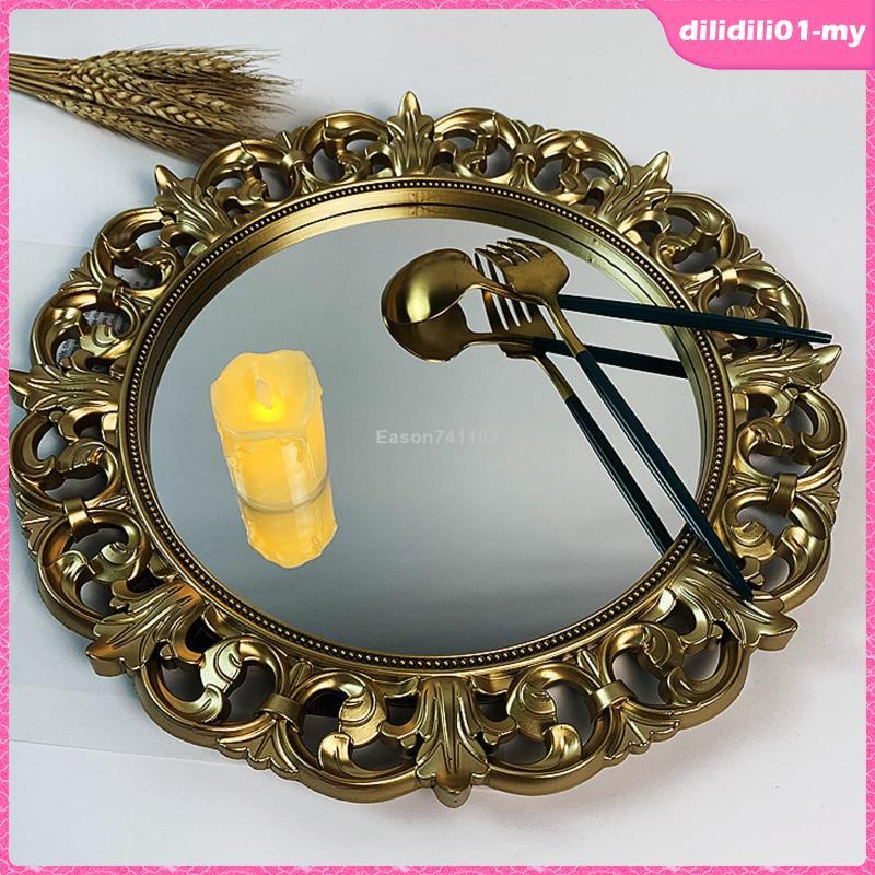 [DilidilidaMY]華麗鏡面托盤裝飾鏡托盤香水收納托盤浴室檯面臥室仿古雕刻鏡托盤