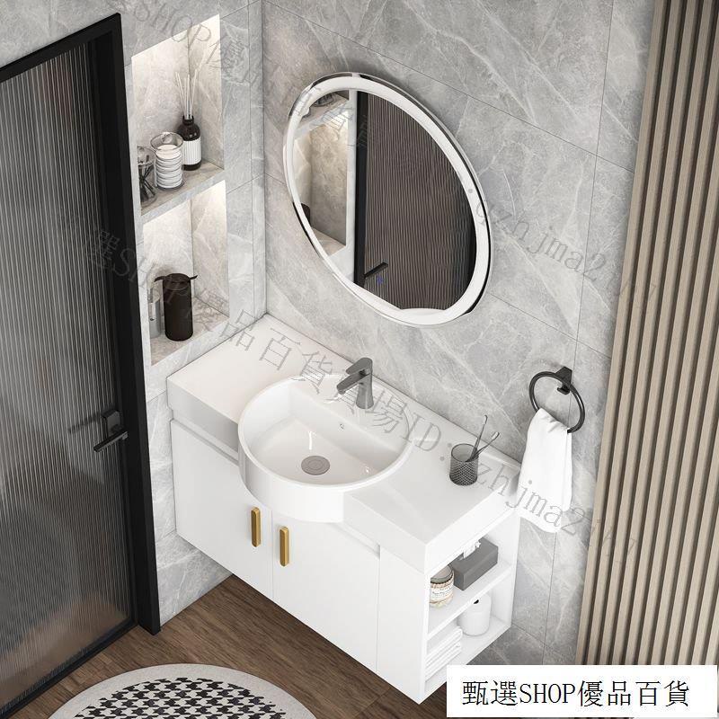 現代風小戶型傢用浴室櫃 簡易圓形洗臉盆灬 衛生間洗臉盆櫃組↑閤 智能鏡櫃圓鏡
