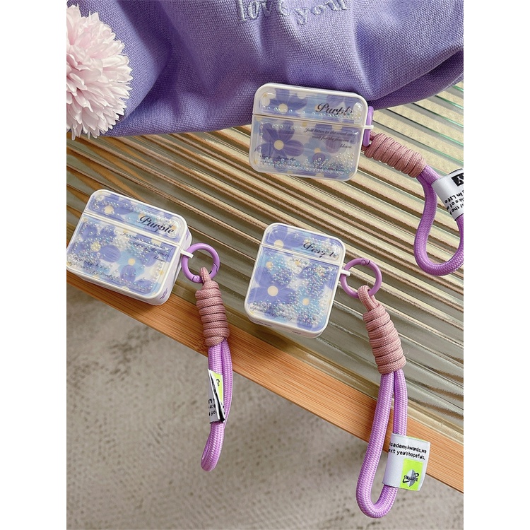【新款】適用airpods3保護套紫色花朵編織手繩airpodspro2耳機套二代日韓ins風蘋果無線藍牙airpods