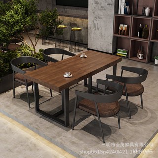 實木複古酒吧小酒館工業風餐桌椅組閤吃飯桌子餐廳餐桌椅子簡約