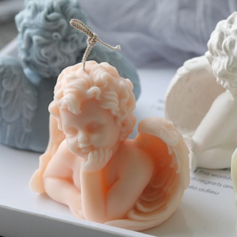 DIY天使香薰蠟燭硅膠模具3D蠟燭石膏娃娃模具手工皂硅膠磨具[小嘴]