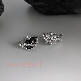 黑色荊棘愛心戒指 ins開口指環簡約嘻哈休閑個性