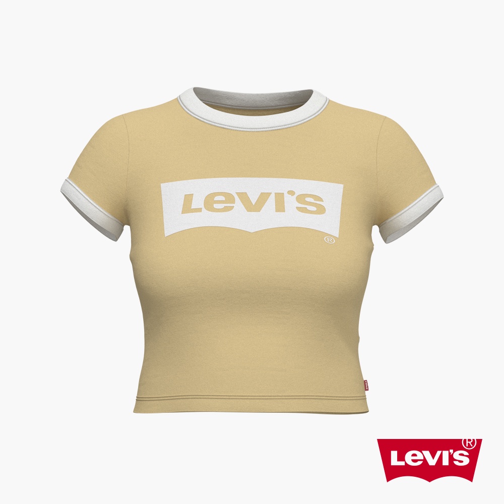 Levis 復古滾邊短版T恤 / 修身版型 / 經典Logo 安哥拉黃 女款 A3523-0011 熱賣單品