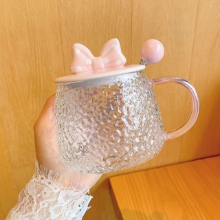 可愛 創意 馬克杯 帶蓋 勺 耐熱 玻璃 水杯 女生 家用 杯子 辦公室 咖啡 早餐 杯 可愛杯子 耐熱玻璃杯