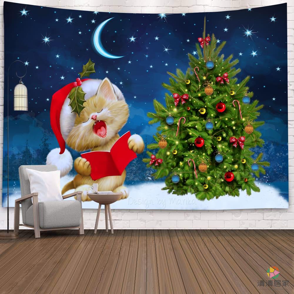 北歐ins聖誕節掛布merry christmas聖誕樹聖誕老人麋鹿背景布房間佈置床頭牆布裝飾畫網紅直播掛簾