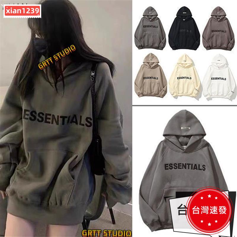 精選⚡fog複線長袖帽T情侶帽t ESSENTIALS高街寬鬆連帽刷毛大學T男女oversize情侶帽t壓膠立體字母大⚡